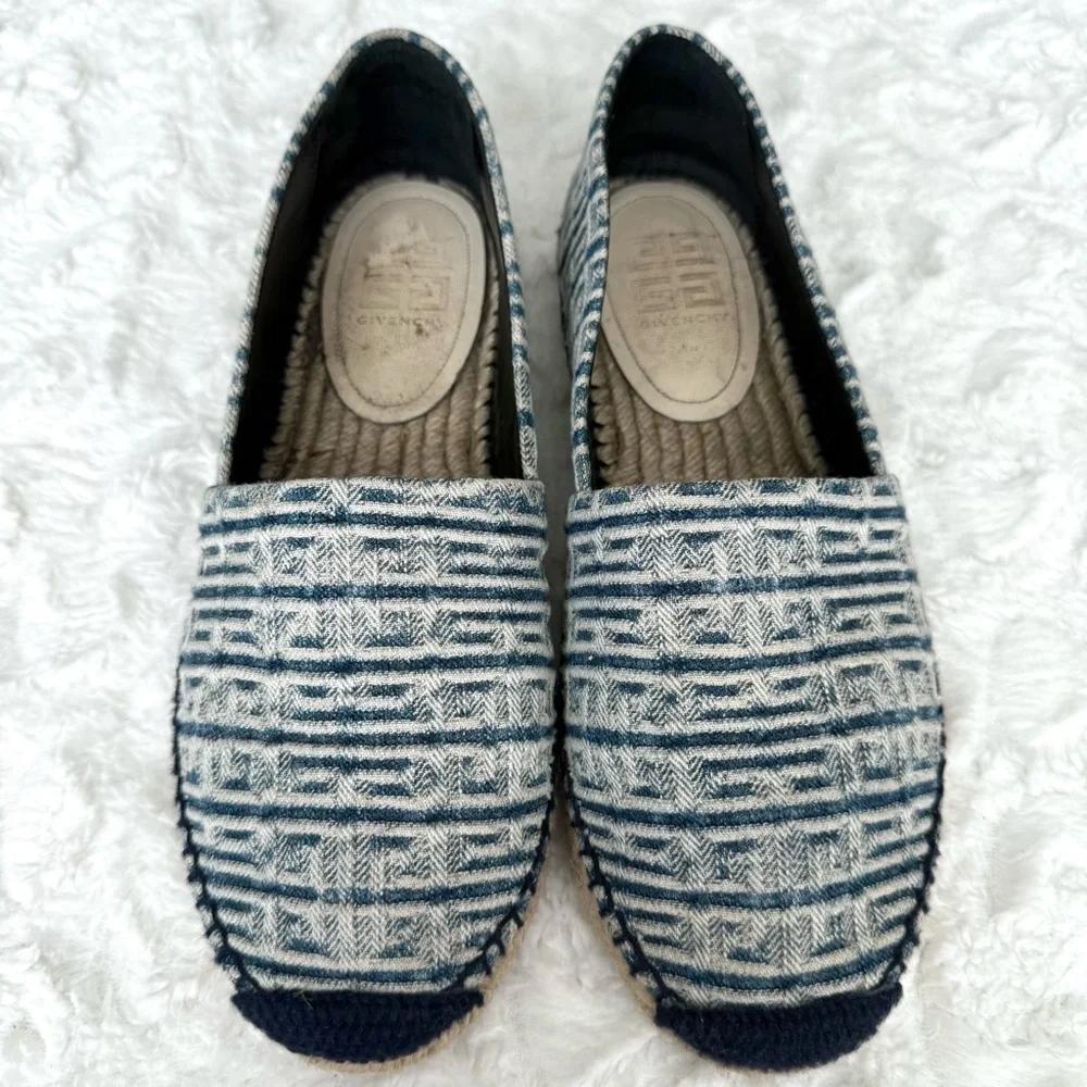 Givenchy Logo 4G Jacquard Espadrilles Flats Denim Navy Blue
